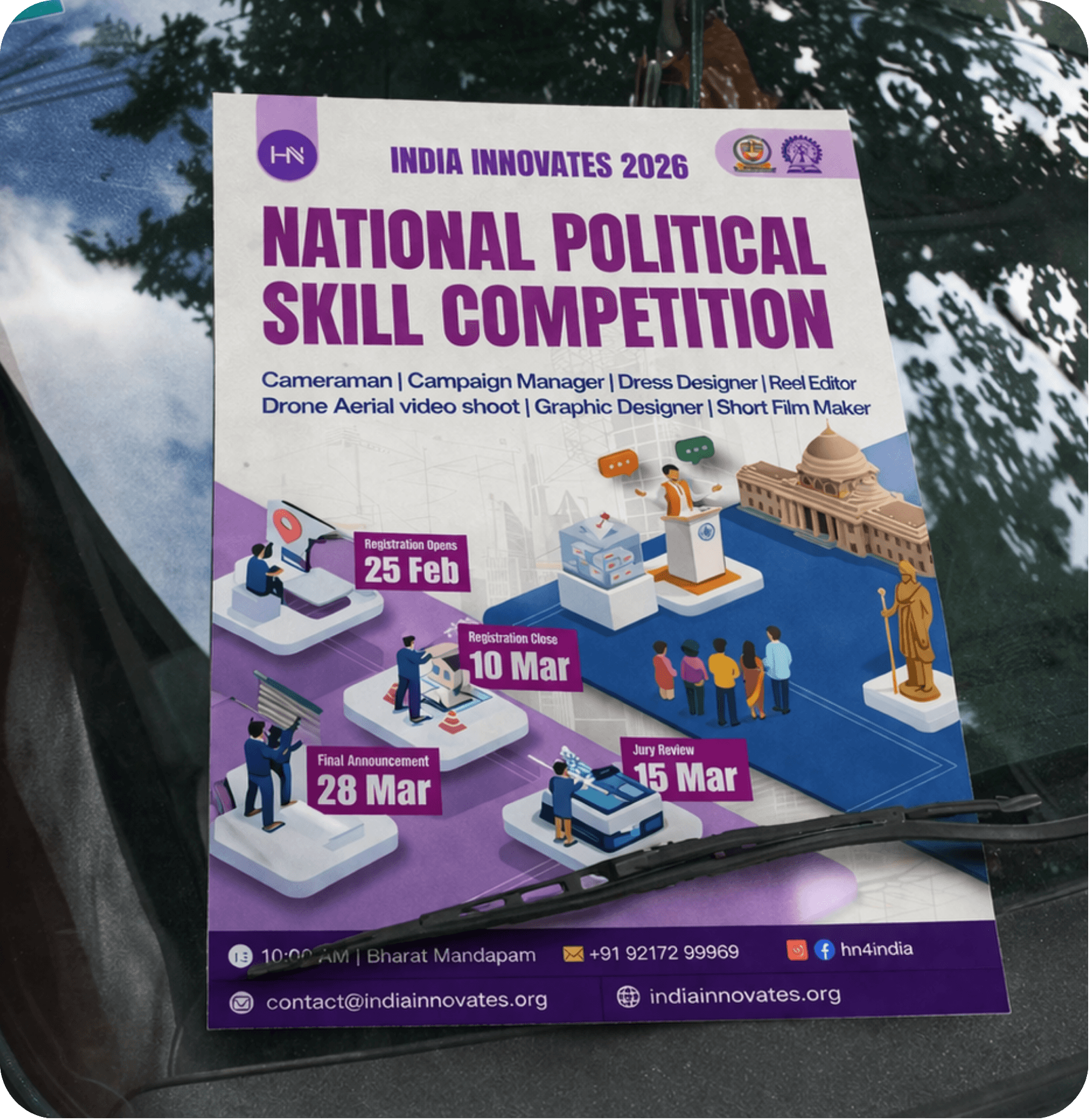 National Political Skill Competition physical poster on a windshield